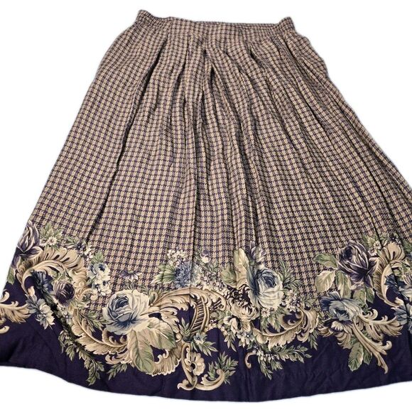 Jantzen Dresses & Skirts - Vintage Jantzen Classic Houndstooth Floral Border Skirt Sz 16